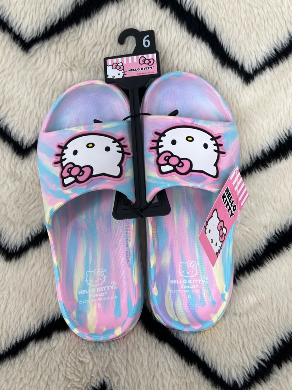 Hello Kitty Girls Pastel Pink Tie-Dye Slide Sandals NWT